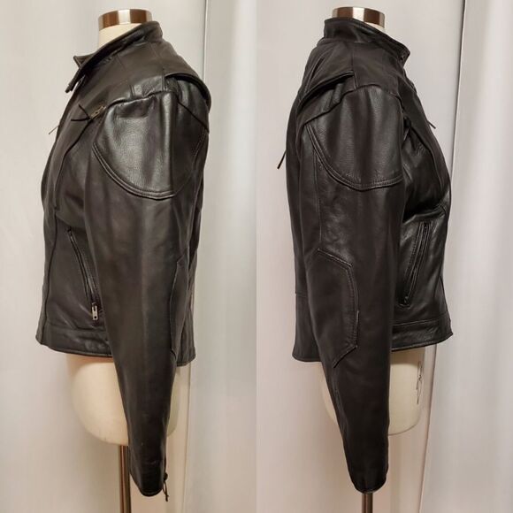 Vintage 90s y2k Hudson Leather Black Armored Moto Motorcycle Racing Jacket Large - Picture 6 of 11